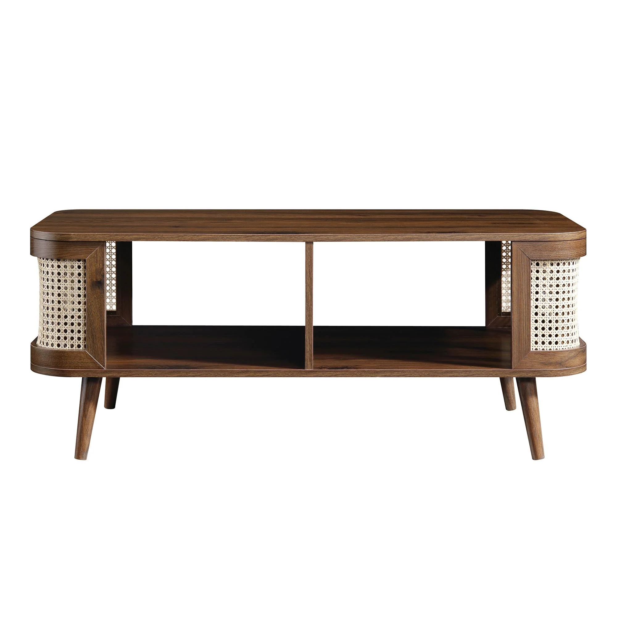 Curved Rattan Coffee Table, Walnut