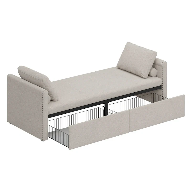 Modern Upholstered Chaise Lounger Daybed Small Single Daybed with 2 Drawers, No Mattress Needed