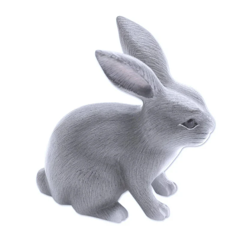 Wood sculpture, 'Inquisitive Grey Rabbit' - 5  H x 2.6  W