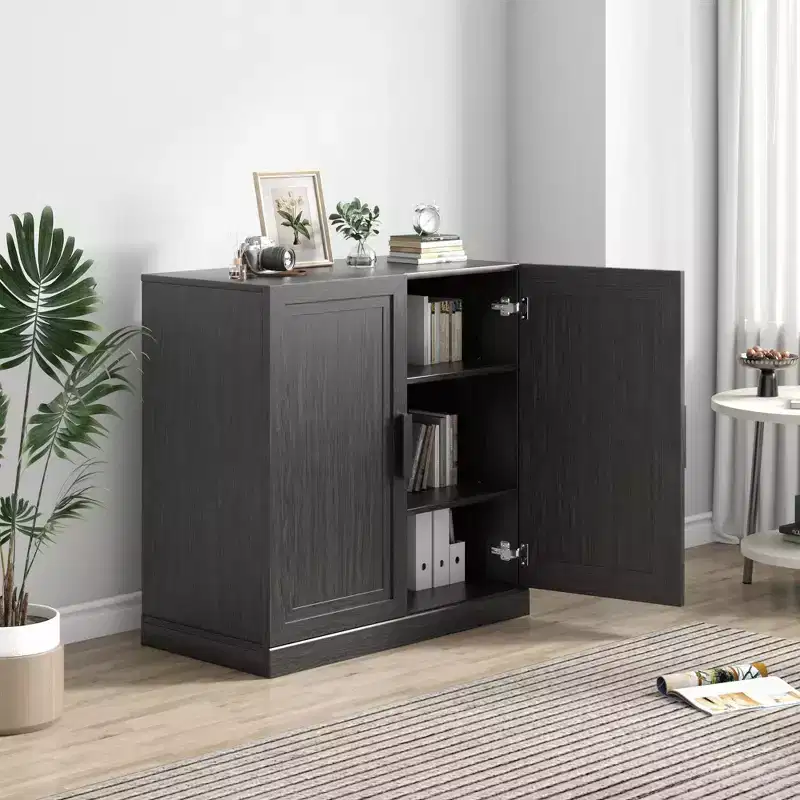 31x31x16 Wood Accent Cabinet in Black, Storage Organizer with Adjustable Shelves for Kitchen Bedroom Entryway Living Room Dinning Room