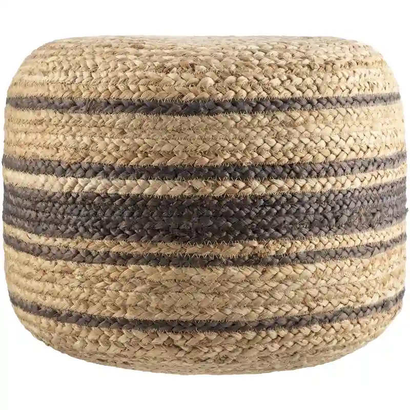Woven Jute Pouf, Farmhouse Stripe Style – Dark Brown / Light Brown, Single