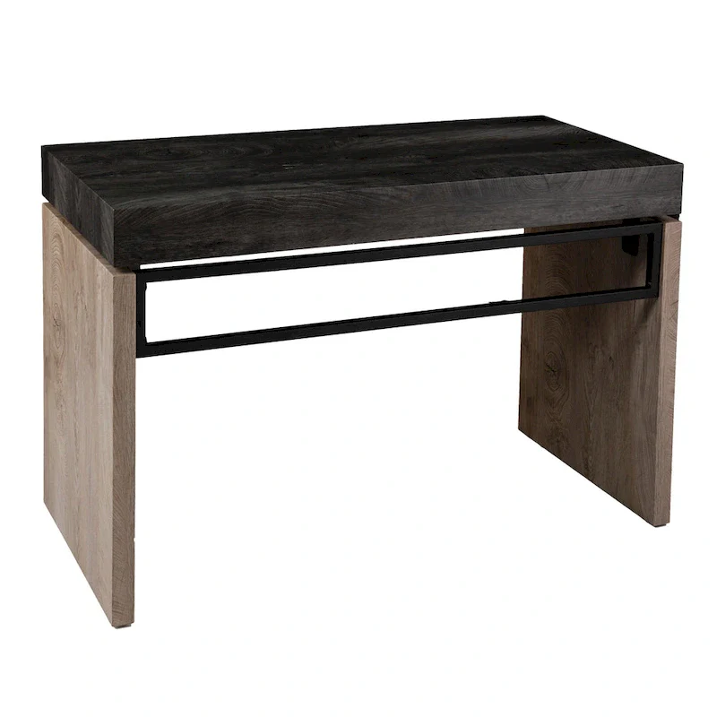 Black & Natural Two-Tone Writing Desk with Metal Legs – 1-Person