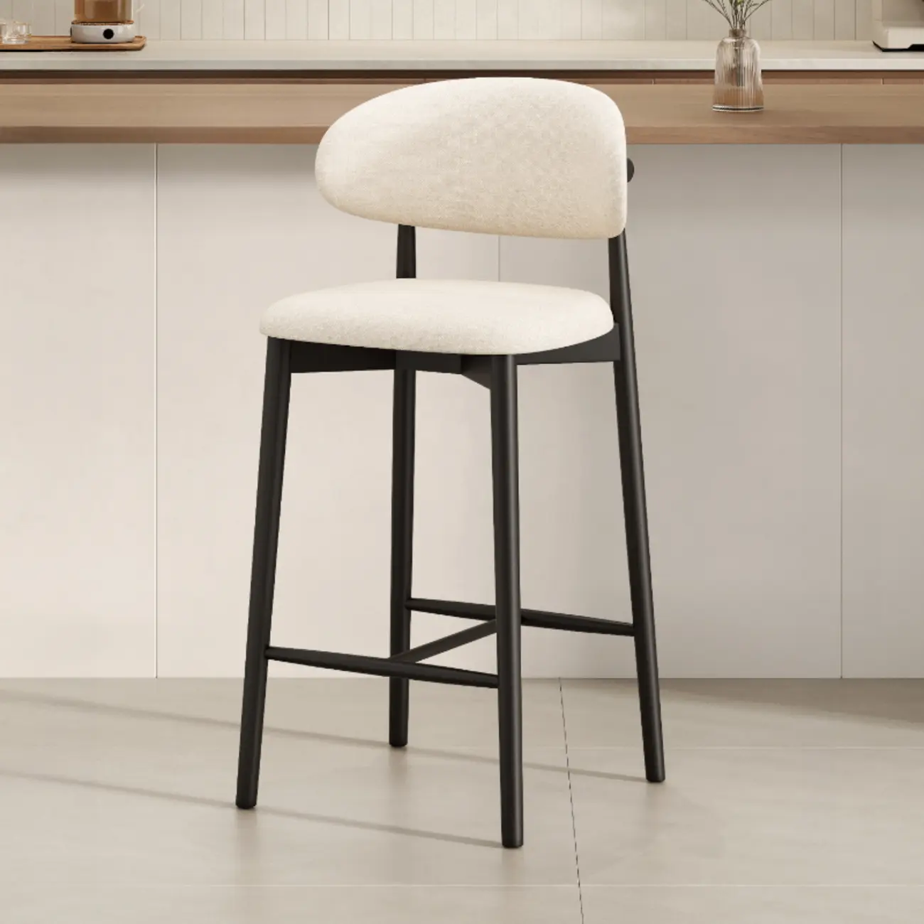 Mid Century Modern Upholstered Bar Stool with Back