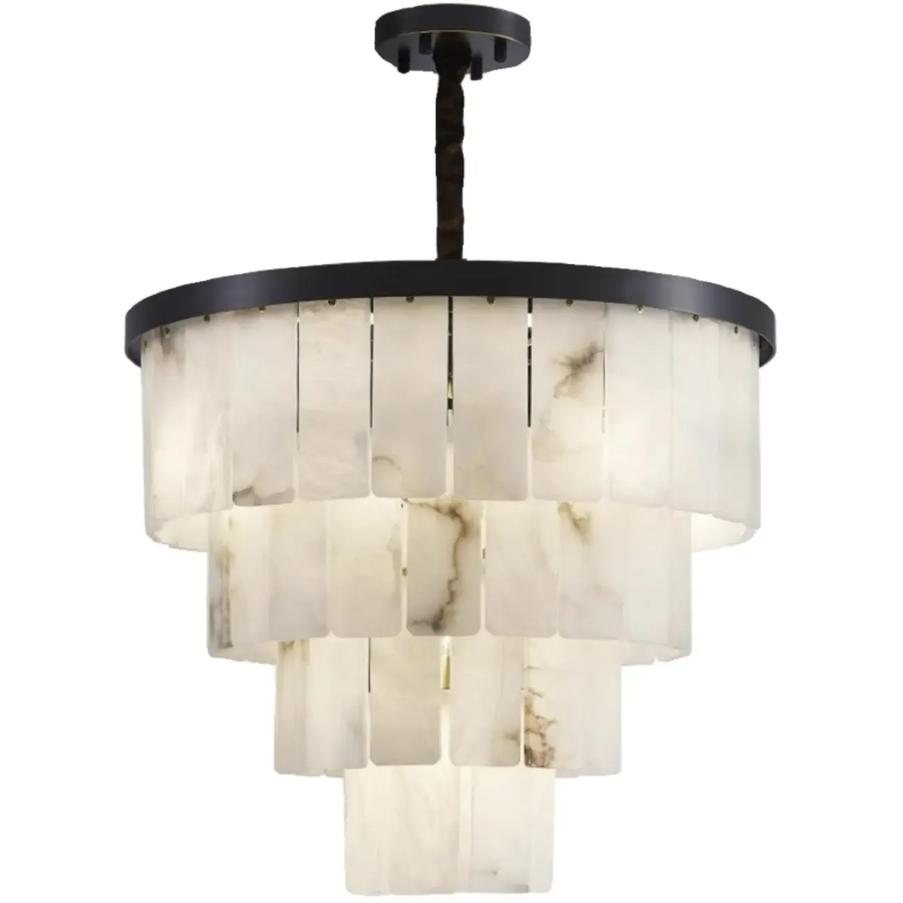 Timeless Tiered Circular Black Metallic Alabaster Chandelier