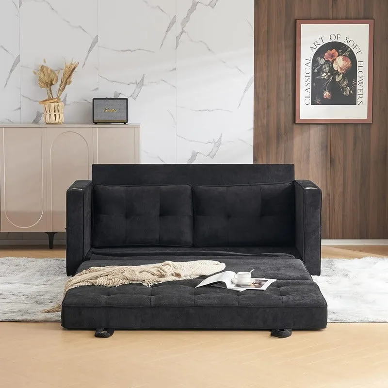 Foldable Loveseat Sleeper Sofa – Black / Beige / Rustic / Grey / Green / Navy Blue, 2-Size, Seats 2