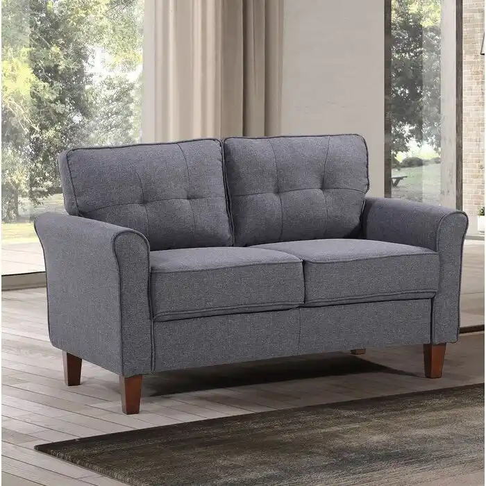 Light Grey / Dark Grey / Beige Linen Flared Arm Loveseat, 2-Seater, 54.5