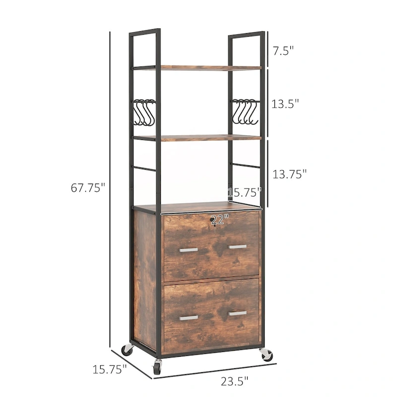 2 Drawer Mobile File Cabinet with Lock & Hanging Bar, Rustic Brown
