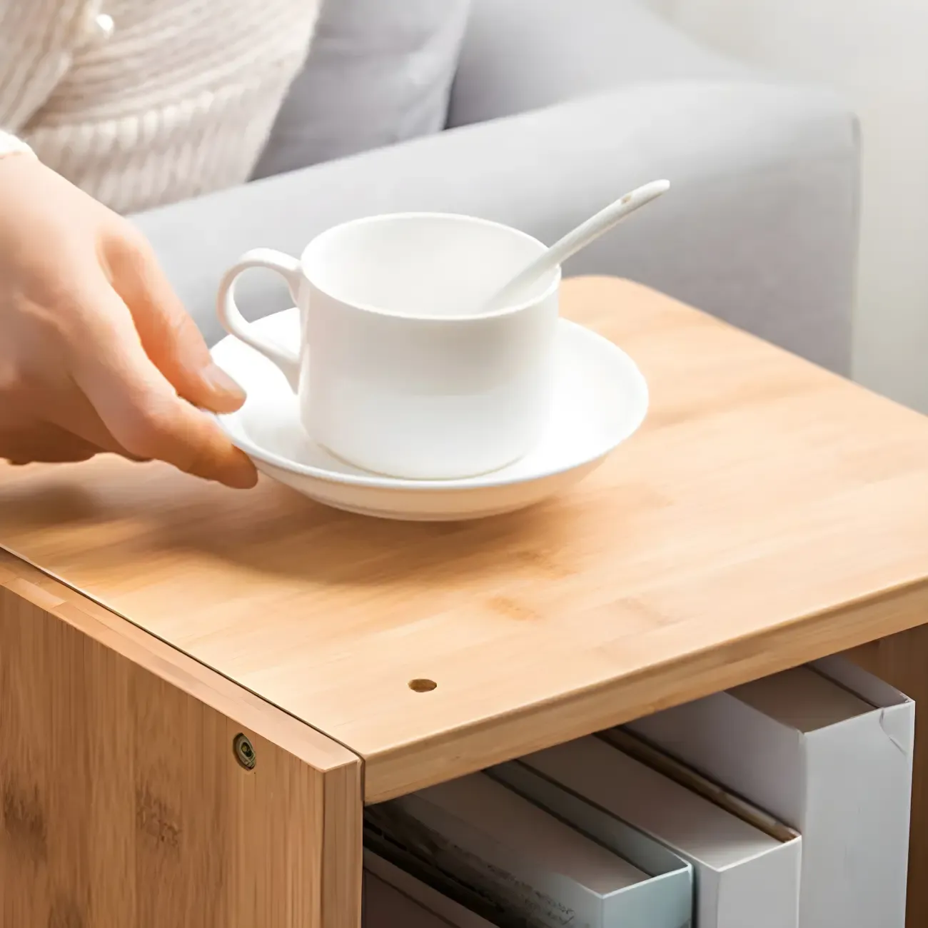 Geometric Natural Finish Bamboo Wood Vertical Bookcase