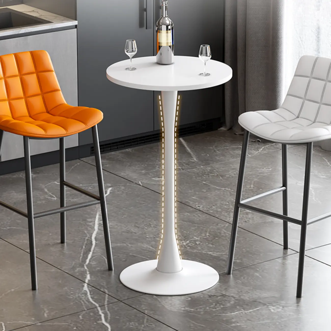 Modern Matte Black Metal Pedestal Round Wood Bar Tables