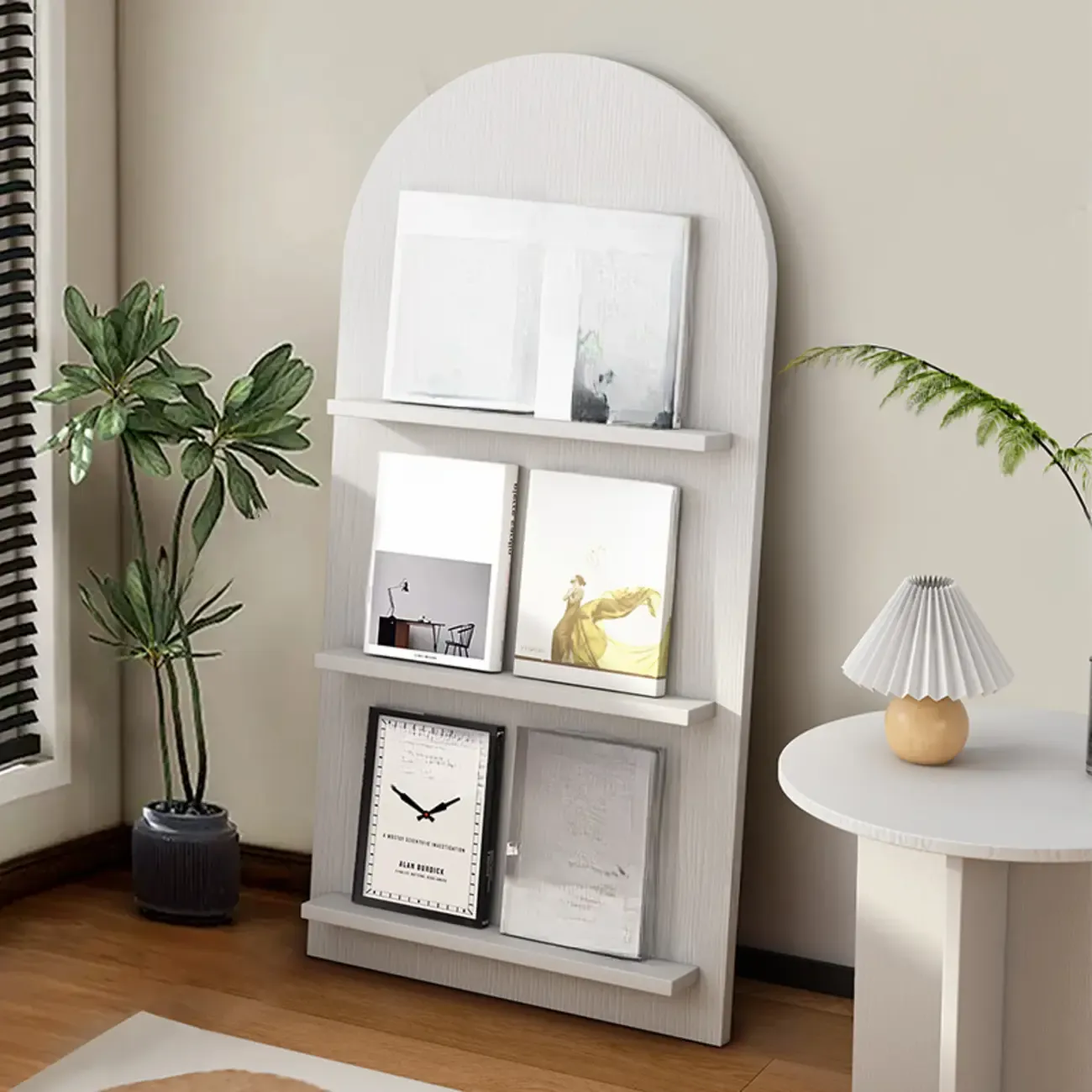 Shallow Simple 3-Shelf Ached Wood Bookcase with Closed Back