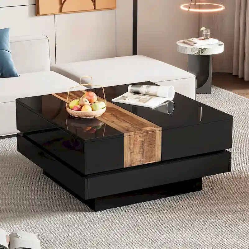 31.4 Square Coffee Table with Sliding Top and Hidden Storage