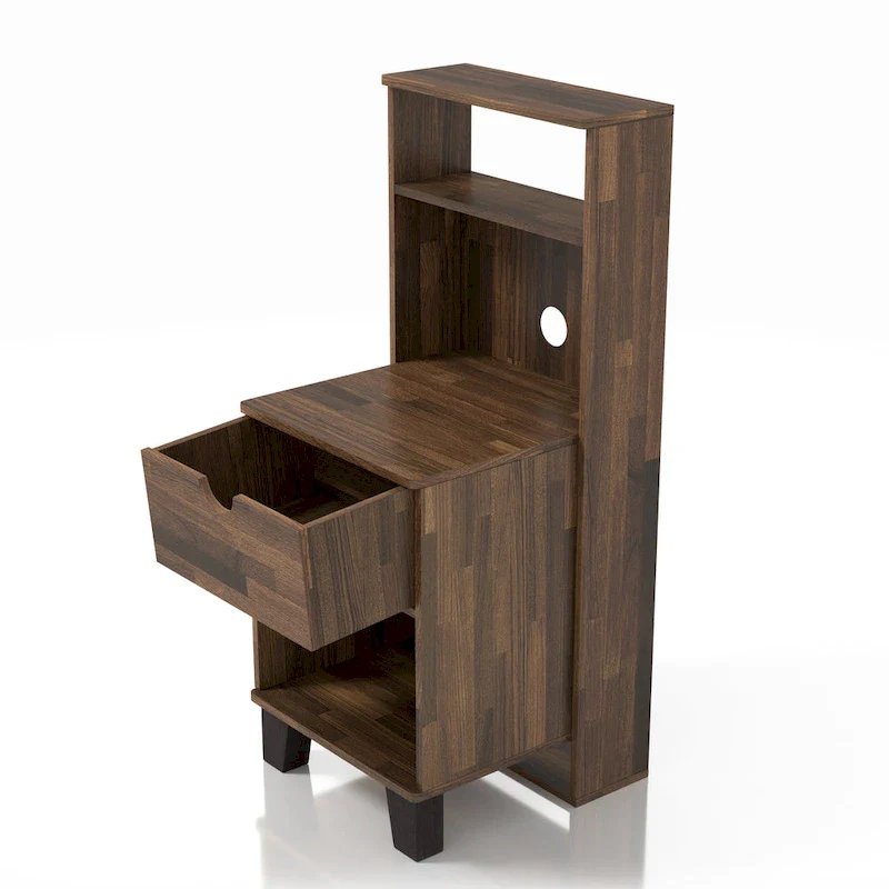 DH BASIC Transitional Compact 3-Shelf Single-Drawer Nightstand by Denhour