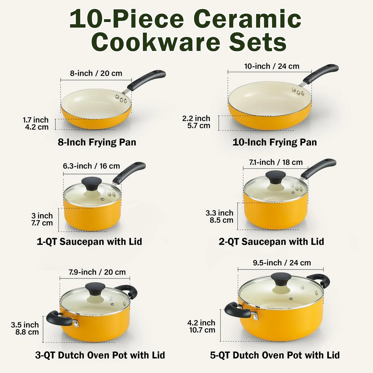 Pots and Pans Set Nonstick, 10-Piece Ceramic Kitchen Cookware Sets, Nonstick Cooking Set with Saucepans