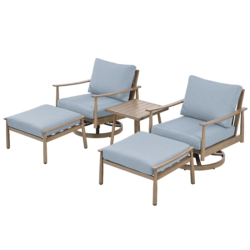 5-Piece Aluminum Patio Conversation Set with Swivel Chairs,End Table and Cushions