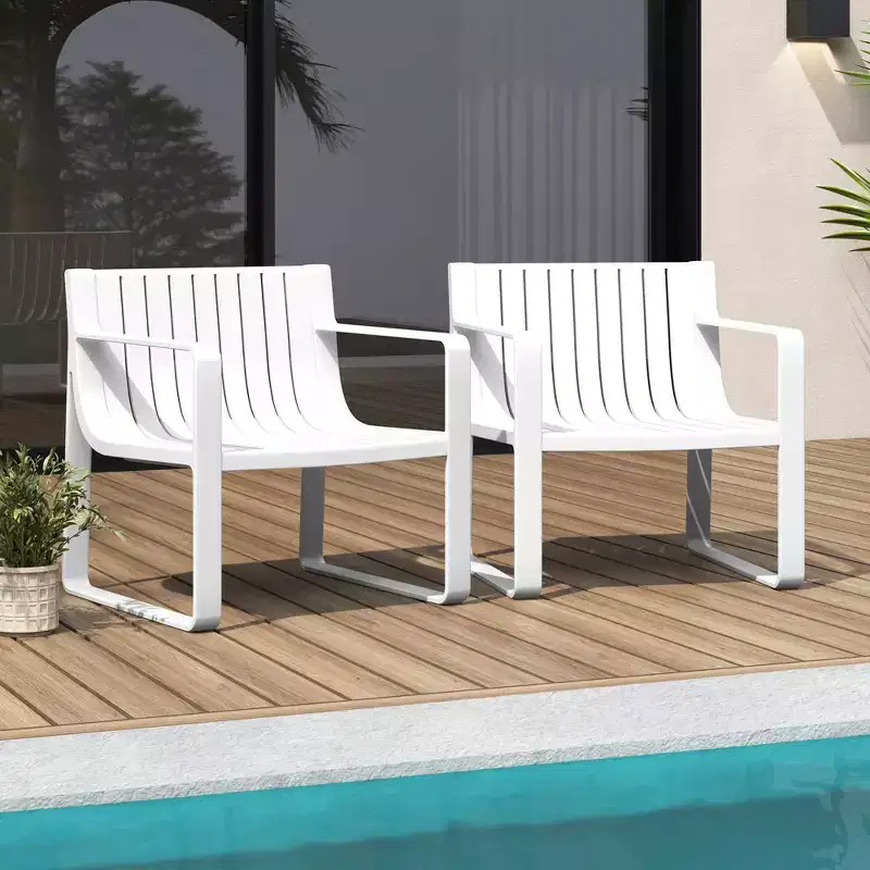 Costway Patio Chairs Set of 2/4 Weather-resistant Plastic Outdoor Armchairs White