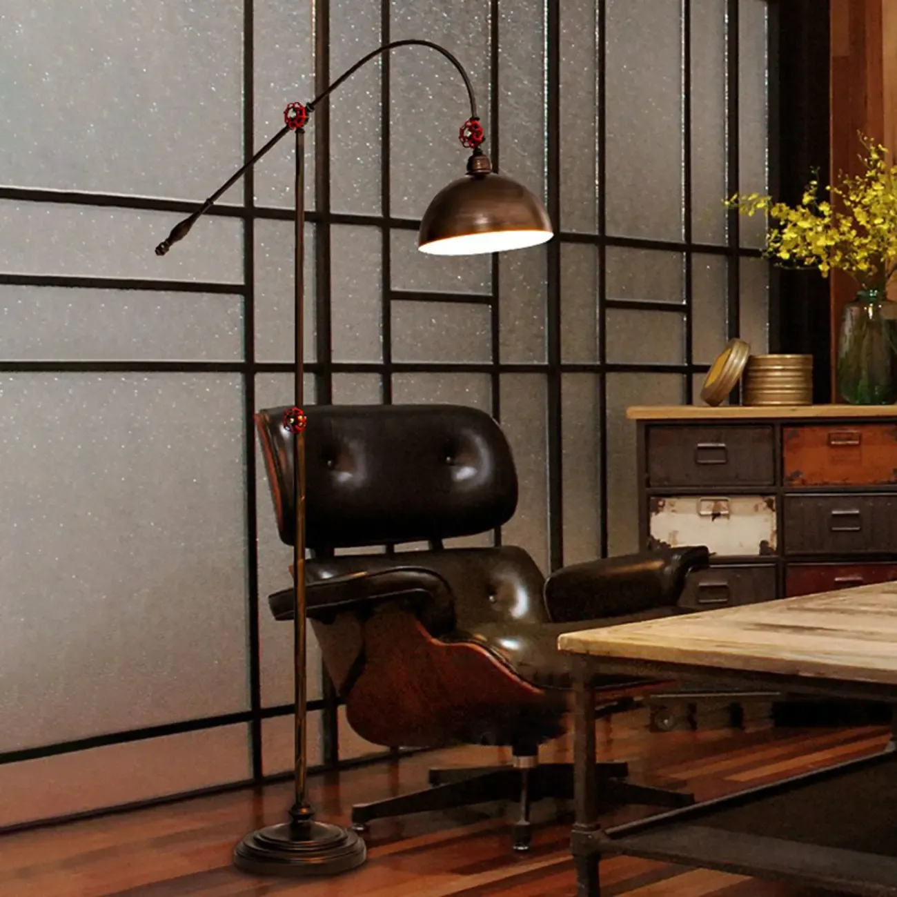 Rustic Industrial Adjustable Metal Floor Lamp with Dome Shade