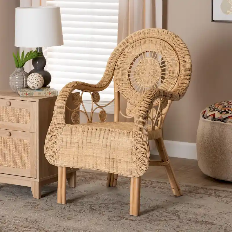 Putri Modern Bohemian Natural Rattan Arm Chair