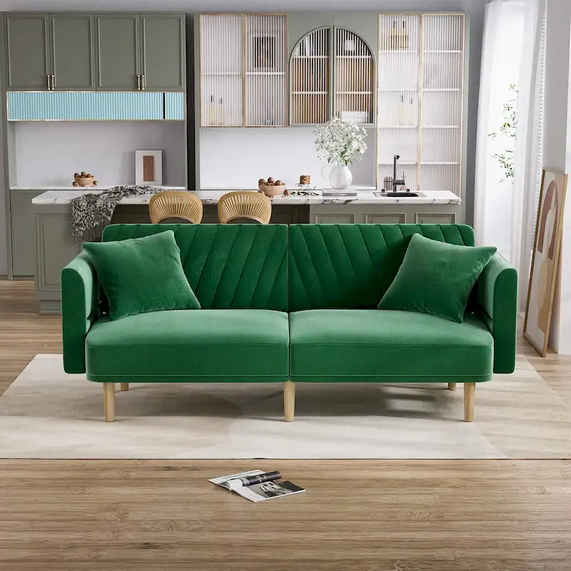 Ouyessir Upholstered Tufted Convertible Futon Sofa Bed with Foldable Armrest