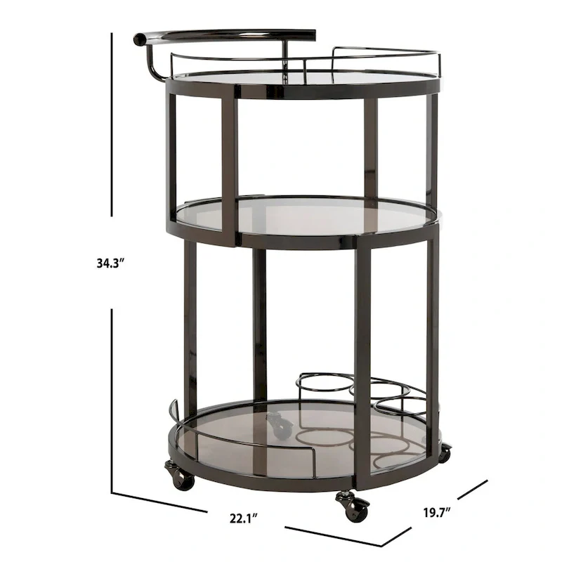 SAFAVIEH Sueann 3 Tier Round Bar Cart-Gold / Tea - 22.1 x 19.7 x 34.3 - 22Wx20Dx34H