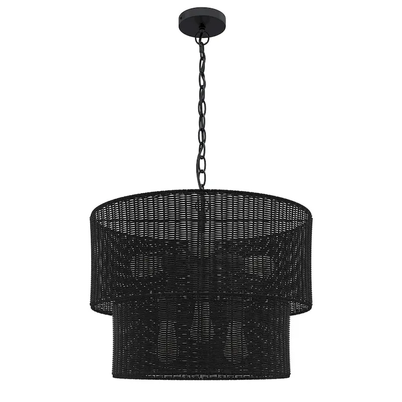 Farmhouse Matte Black Hand-Woven Rattan Craft Pendant Light