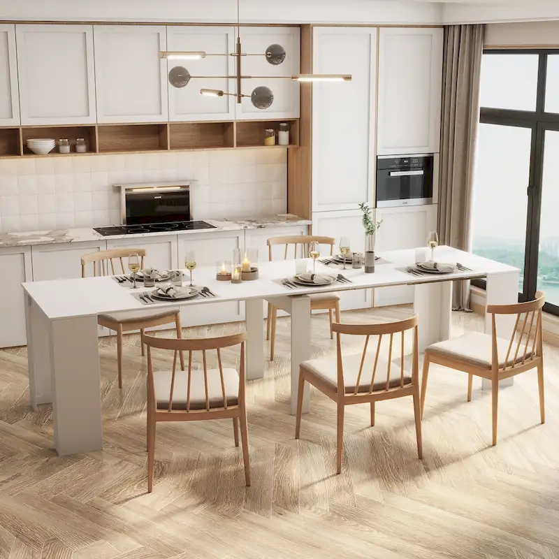 2-in-1 Extendable Console & Dining Table, Seats 4–8 | White / Natural / Marble / Walnut / Grey