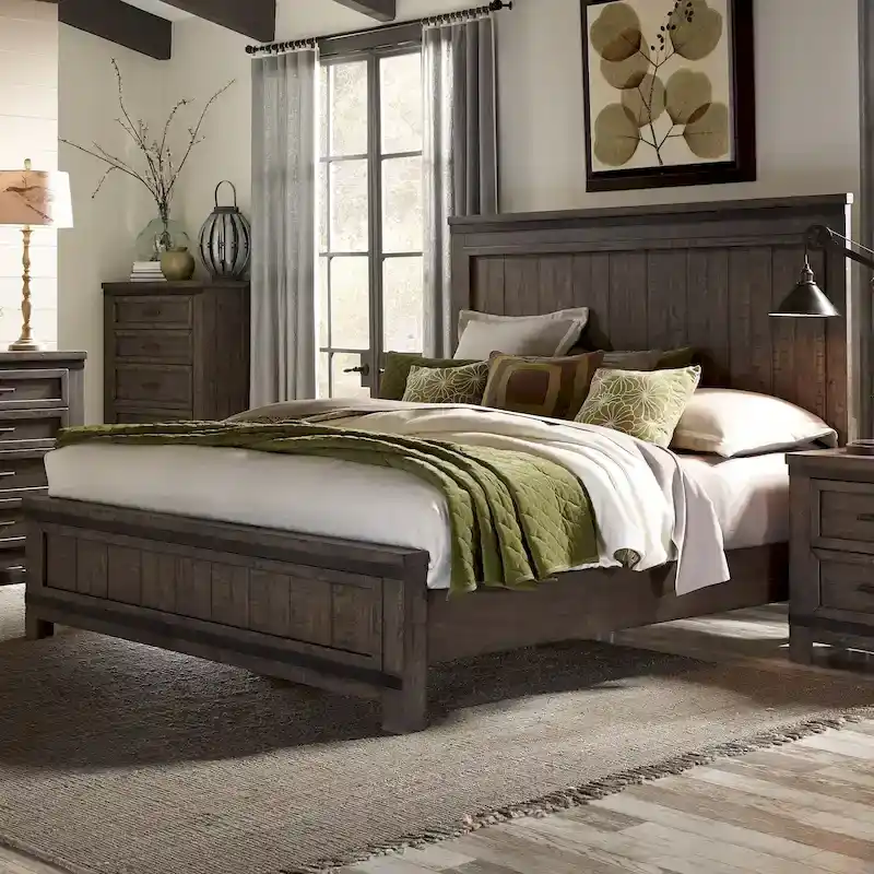 Dark Gray Rustic Panel Bed, Queen/King, 2-Person