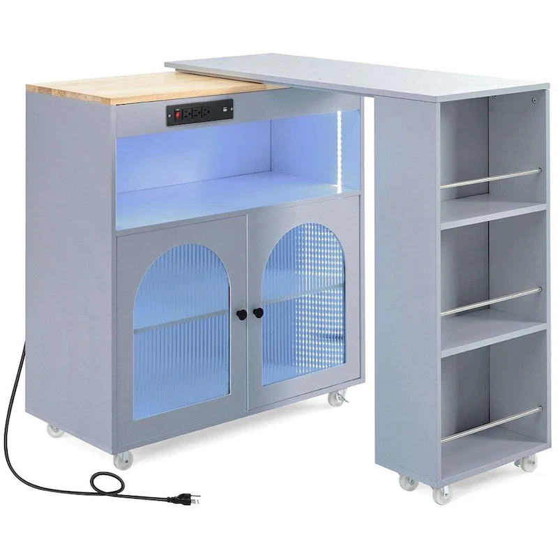 Kitchen Island Cart with Extended Table and Power Outlets