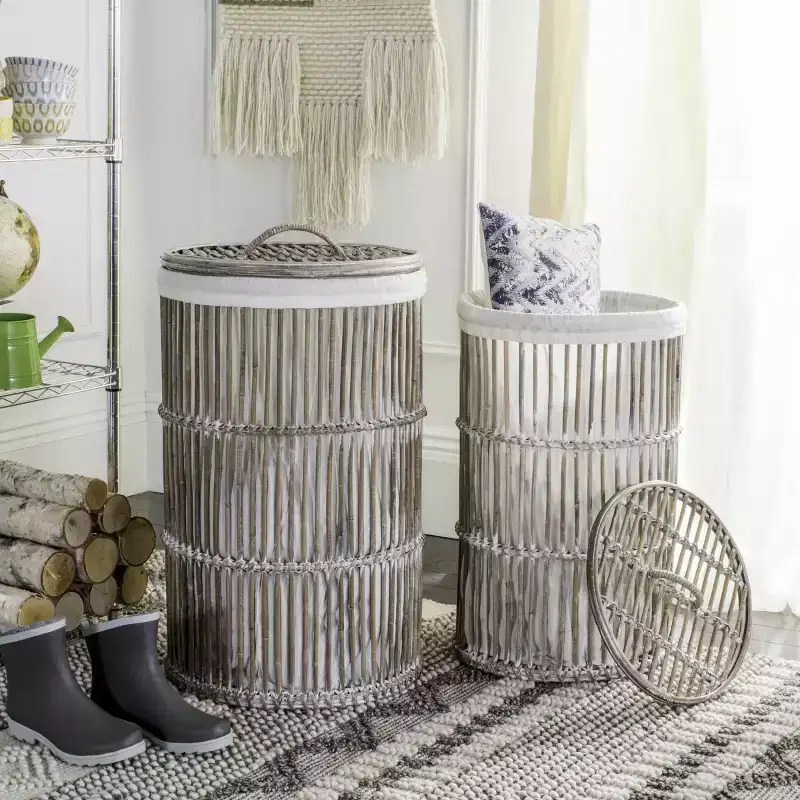Libby Laundry Basket with Liner (Set of 2) - HAC6502 - White/White Washed - Safavieh