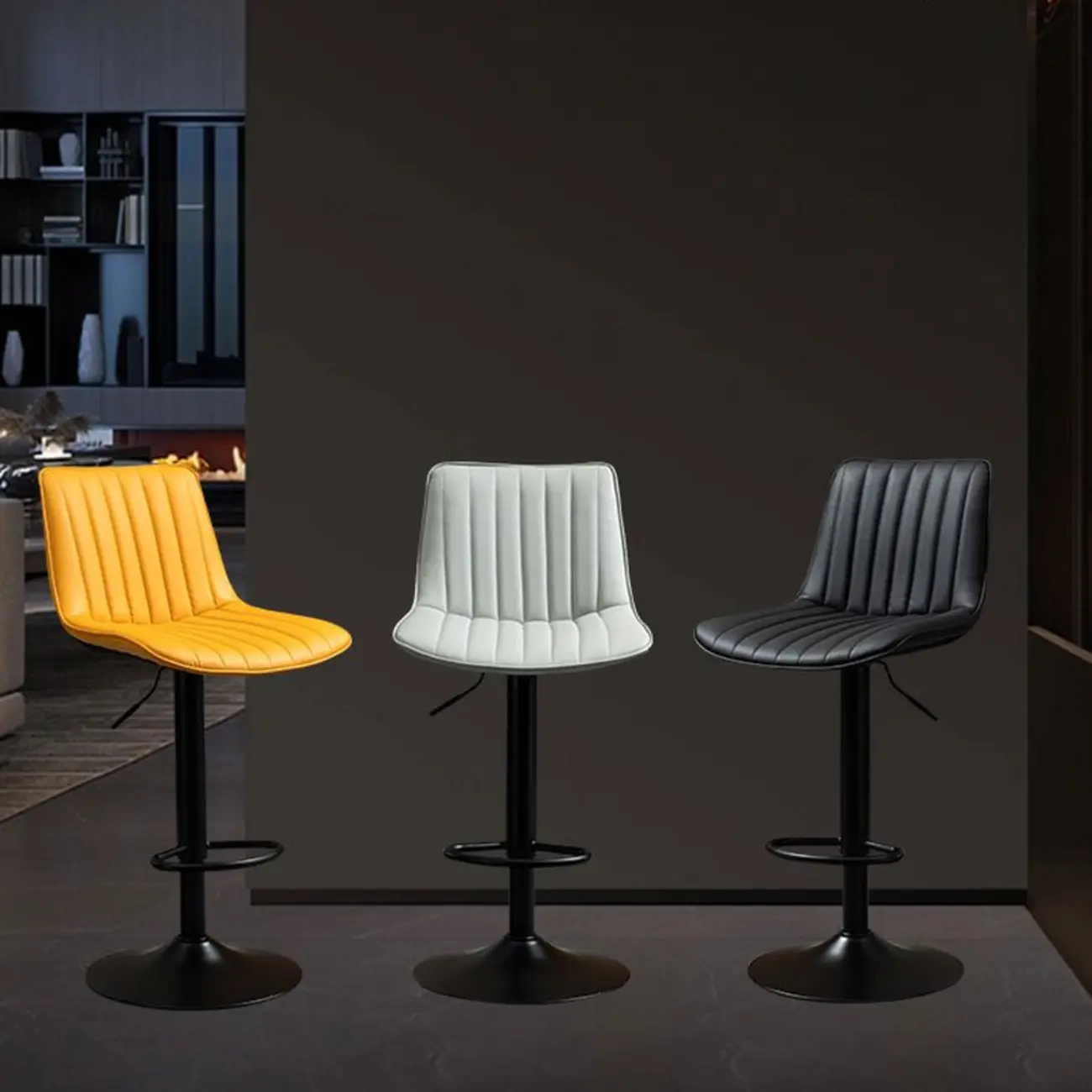 Modern Leather Upholstered Swivel Bar Stools Height Adjustable