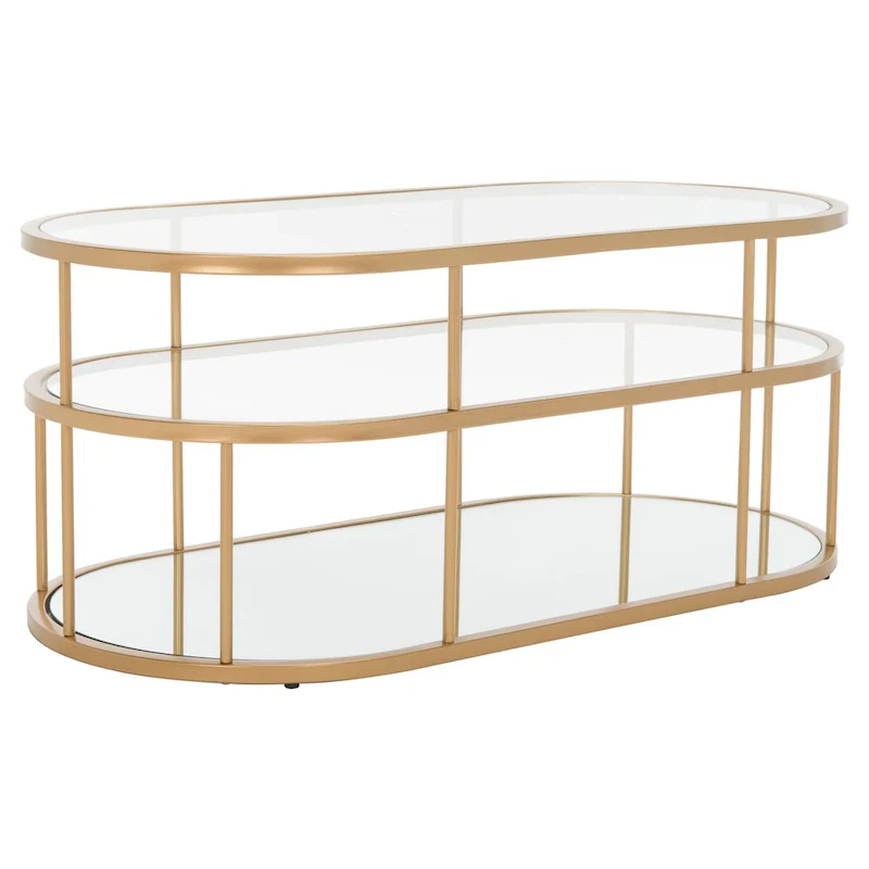 Gold / Matte Black 2-Tier Glass Coffee Table, 42