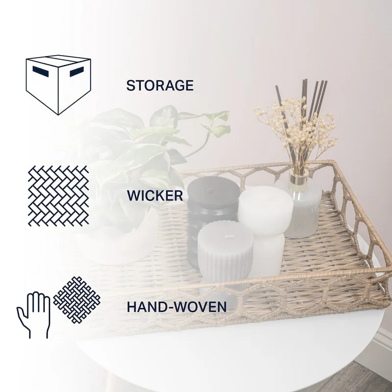 happimess Honeycomb 19.75  Rustic Bohemian Hand-Woven Rattan Tray, Natural