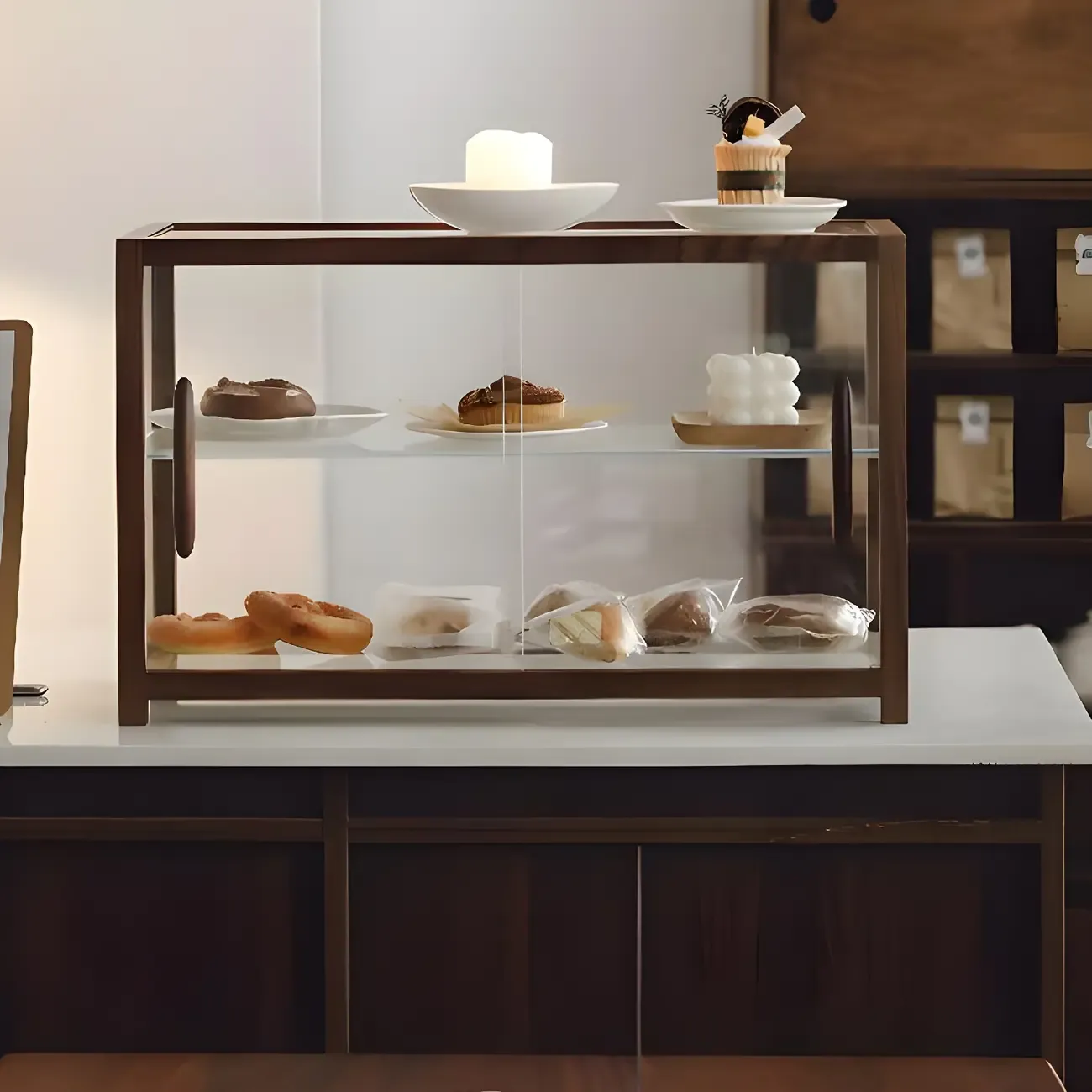 Elegant Wooden Table Top Curio Cabinet with Sliding Doors