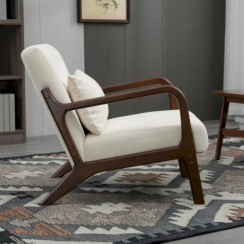 Mid-Century Velvet Upholstered Accent Chair Armchair w/Waist Cushion