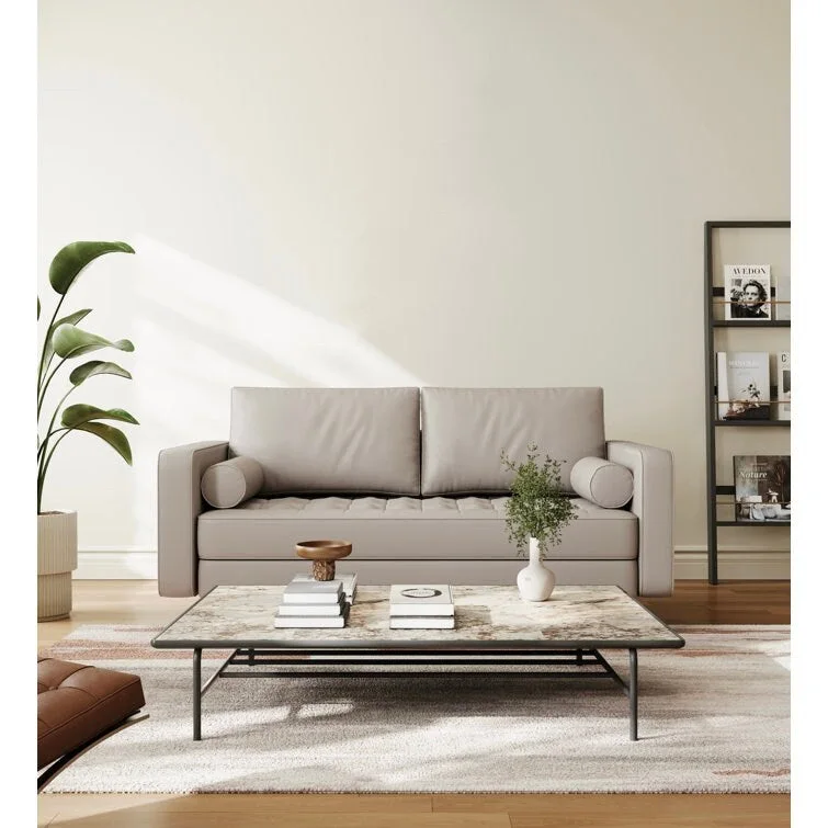 Stateside Mid-Century Square Arm Leather Covered Loveseat Sofa 59