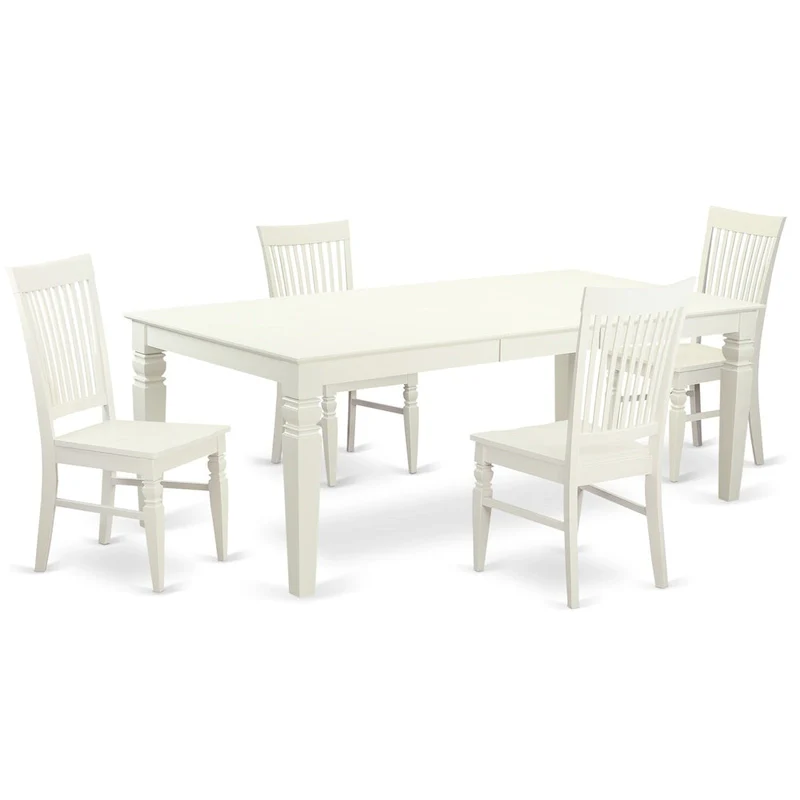 East West Furniture Dining Table Se- A Rectangle Dining Room Table and Wood Seat Chairs, Linen White (Pieces Options)