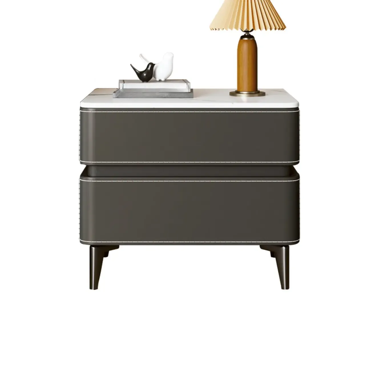 Modern Faux Leather Stone Top 2-Drawer Nightstand