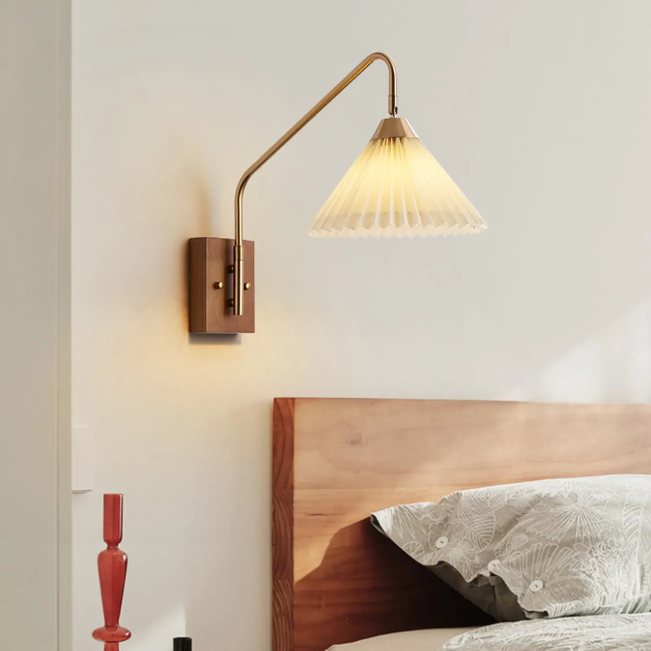 Modern Living Room Wall Light with Pleated Fabric Shade