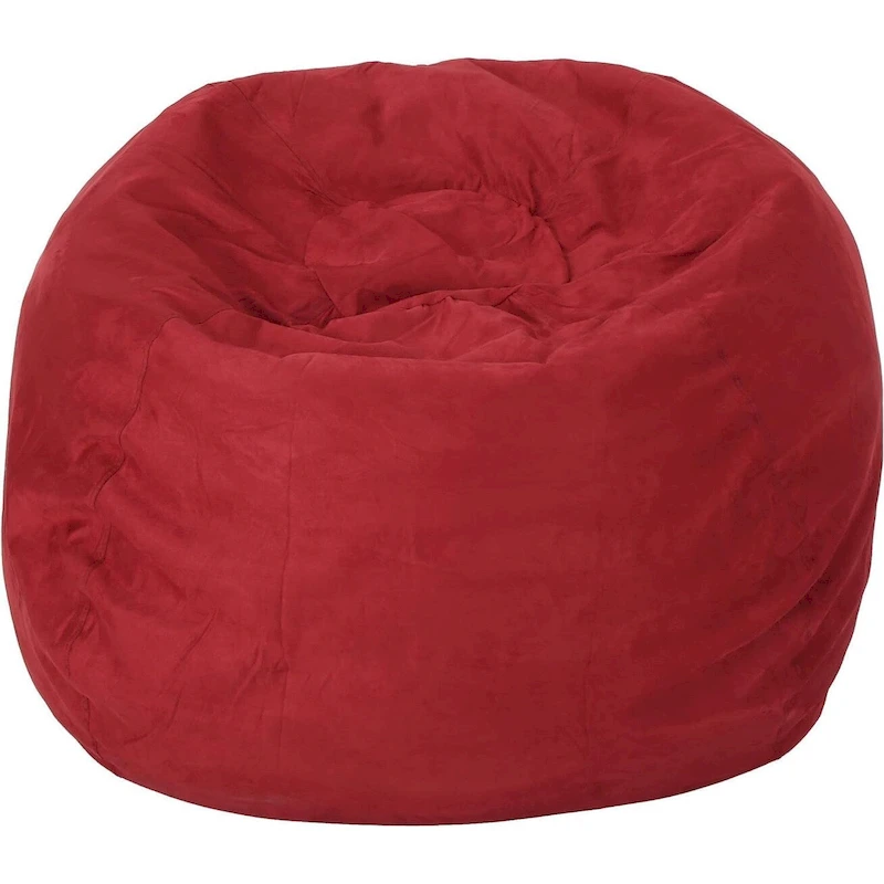 LSI 5-Foot Shredded Foam Bean Bag Chair with Removable Microsuede Cover, Cozy Lounge Seat for Kids & Adults, Chinese Red