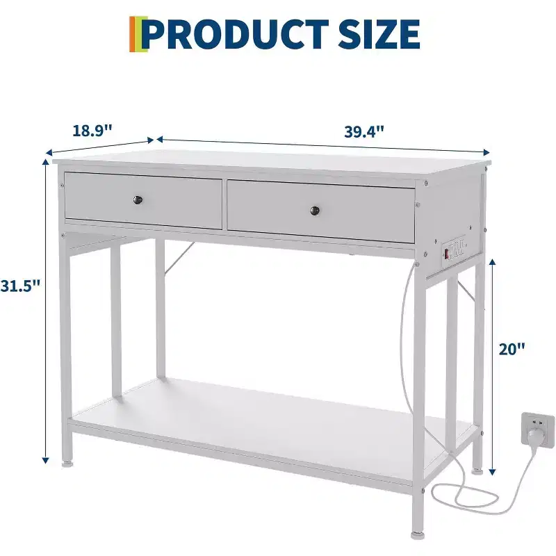 40-50 Gallon Fish Tank Stand with Outlets, 2 Aquarium Reptile Tank Stand with Storage Drawers, Height Adjustable Feet, 660LBS Capacity White