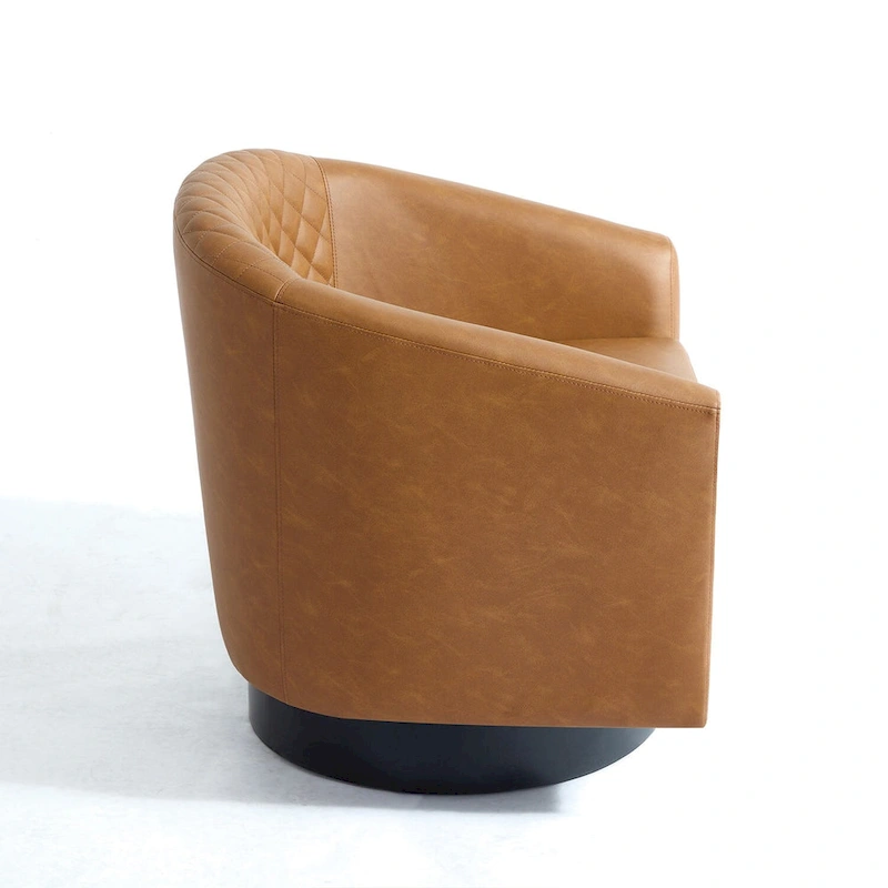 Faux Leather Nailheads Swivel Barrel Chair Set of 2