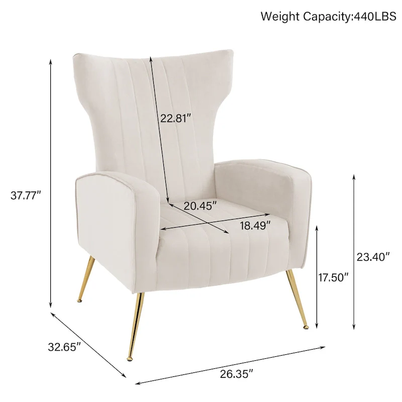 Upholstered Wingback Accent Chair - 26.4 W x 37.8 H x 32.6 D