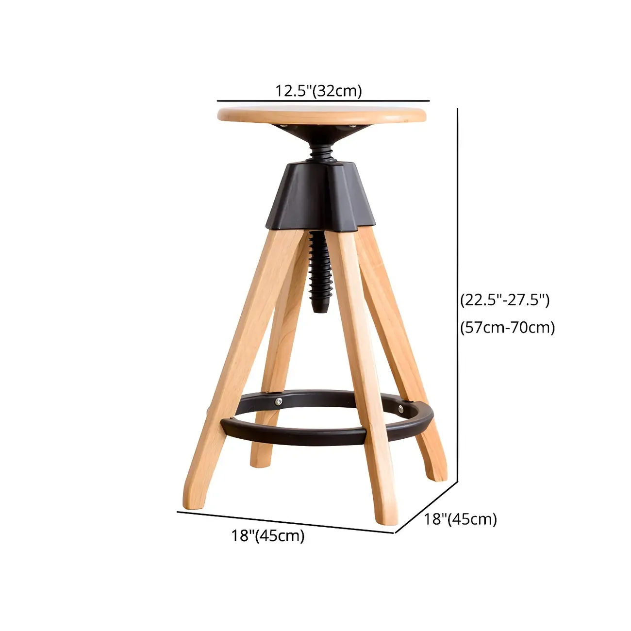 Adjustable Brown Wooden Swivel Backless Bar Stools