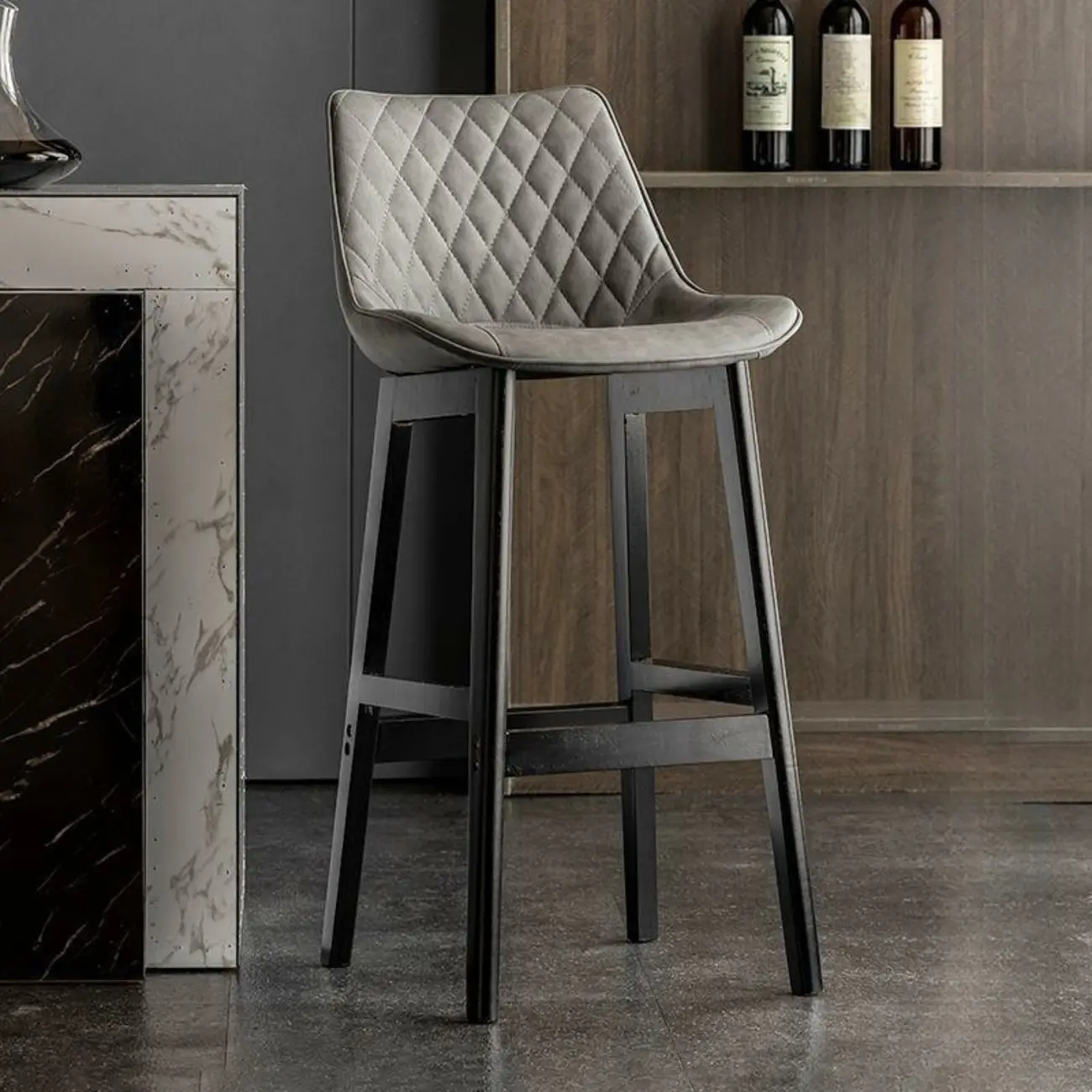 Modern Wood Tufted Upholstered Leather Bar Stool