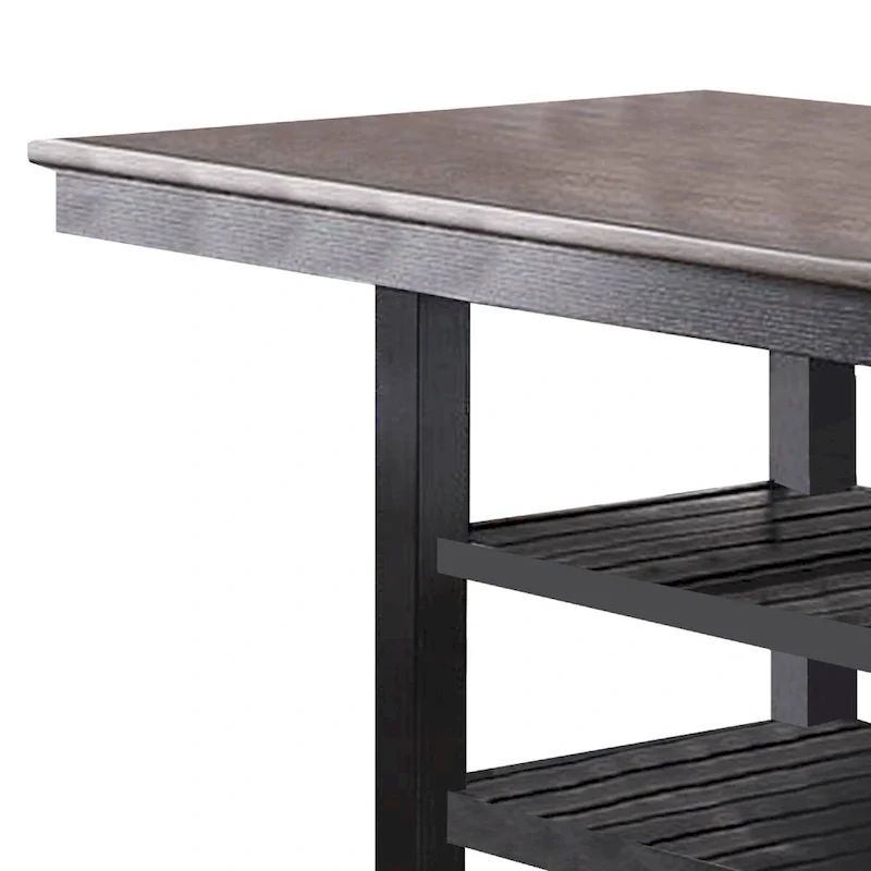 Counter Height Table with 2 Open Shelves, Dark Brown