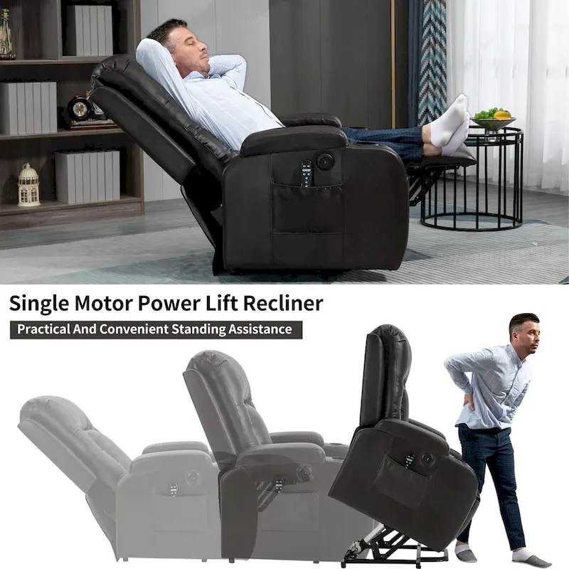 Black Power Lift Recliner with Massage, Heat & Heavy Duty Frame