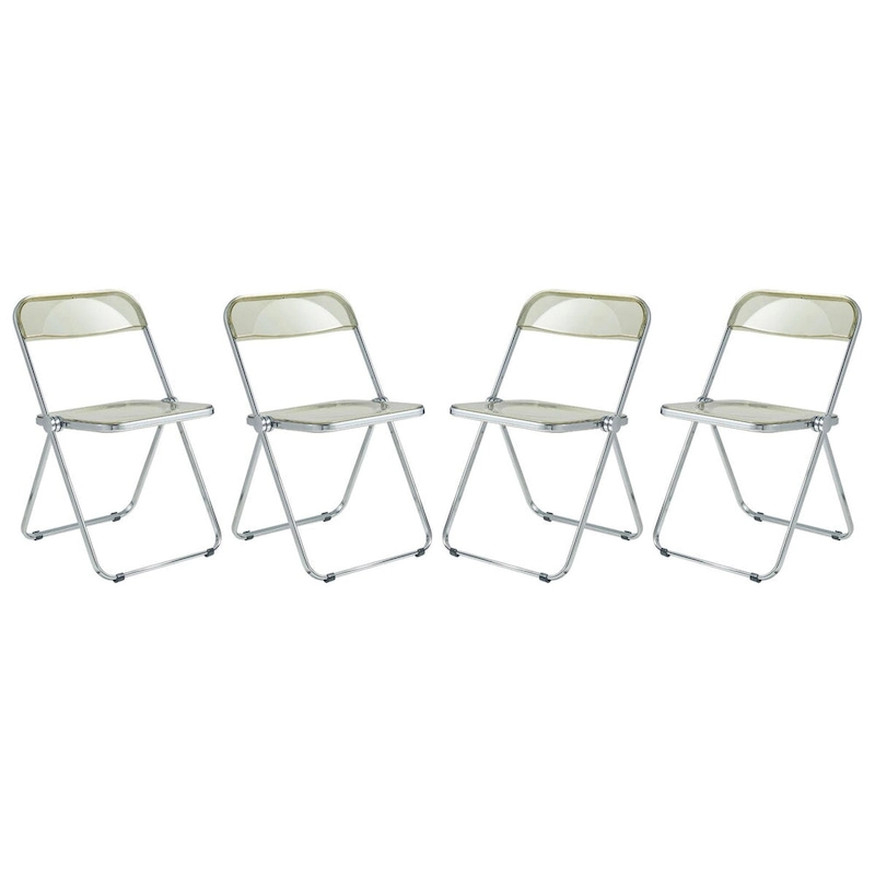 Acrylic Folding Dining Chair with Chrome Frame Set of 4 Lawrence Series by LeisureMod