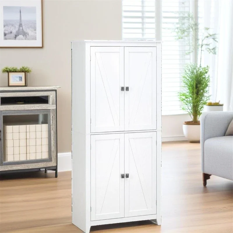 White Freestanding Kitchen Pantry Cabinet with Doors & Adjustable Shelves, 1-Person Assembly