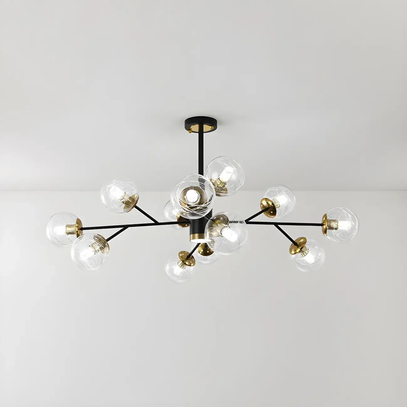 Mid-Century Modern Metal Clear Glass Sphere Sputnik Chandelier