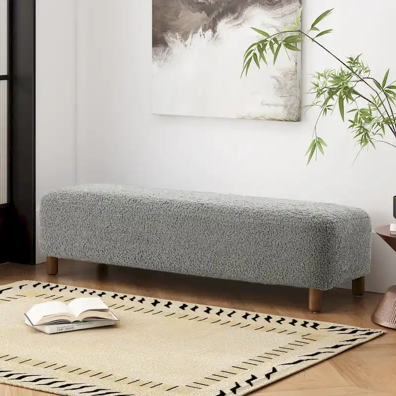 Modern Boucle Ottoman Bench for 2 People