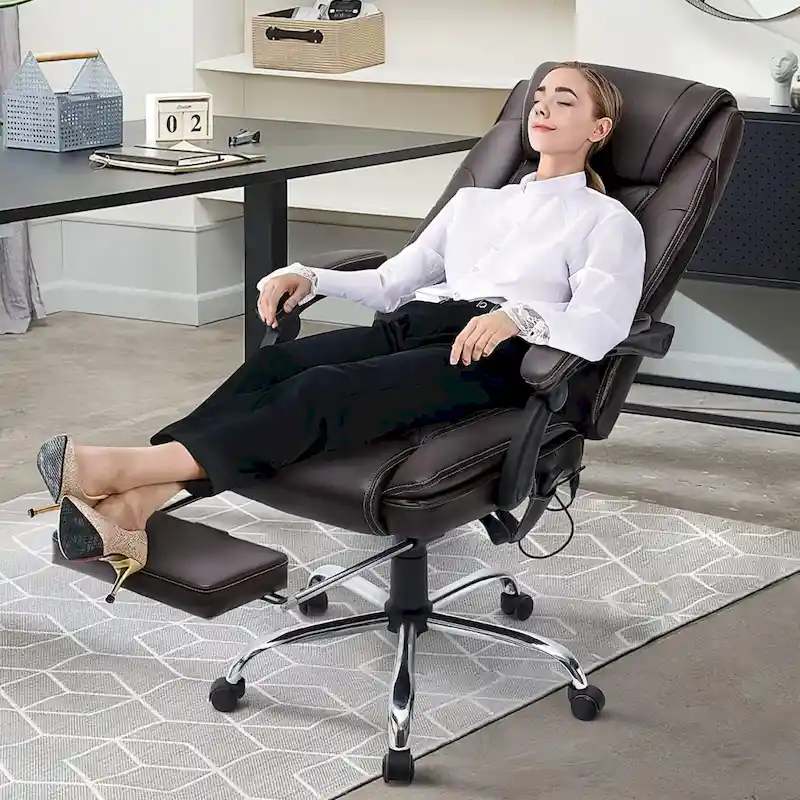 Ergonomic Heated Executive Office Chair with 2/4/6-Point Massage, Retractable Footrest, and PU Leather